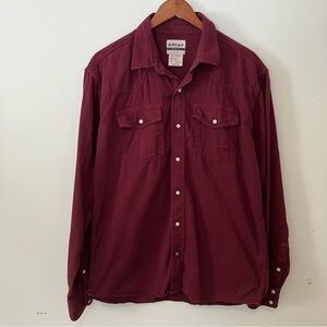 Men's Ariat Retro Fit Sz. L Pearl Snap Shirt Burgundy Western Casual Cotton